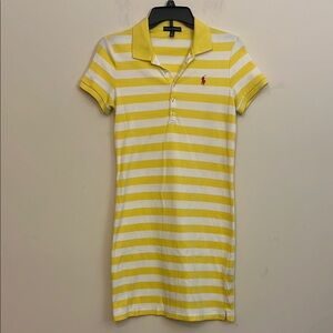 Ralph Lauren Yellow and White Stripe Cotton Shirt Dress Size Small Petite